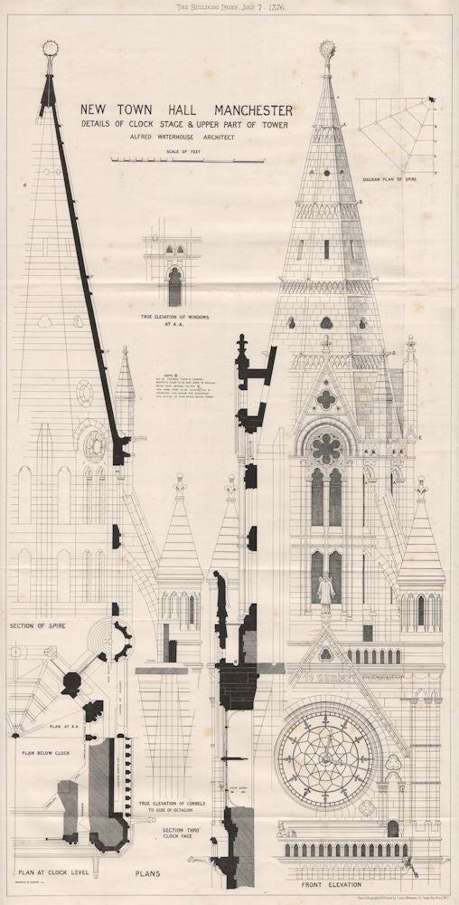 New Town Hall, Manchester. Clock stage & tower; Alfred Waterhouse Archt 1876